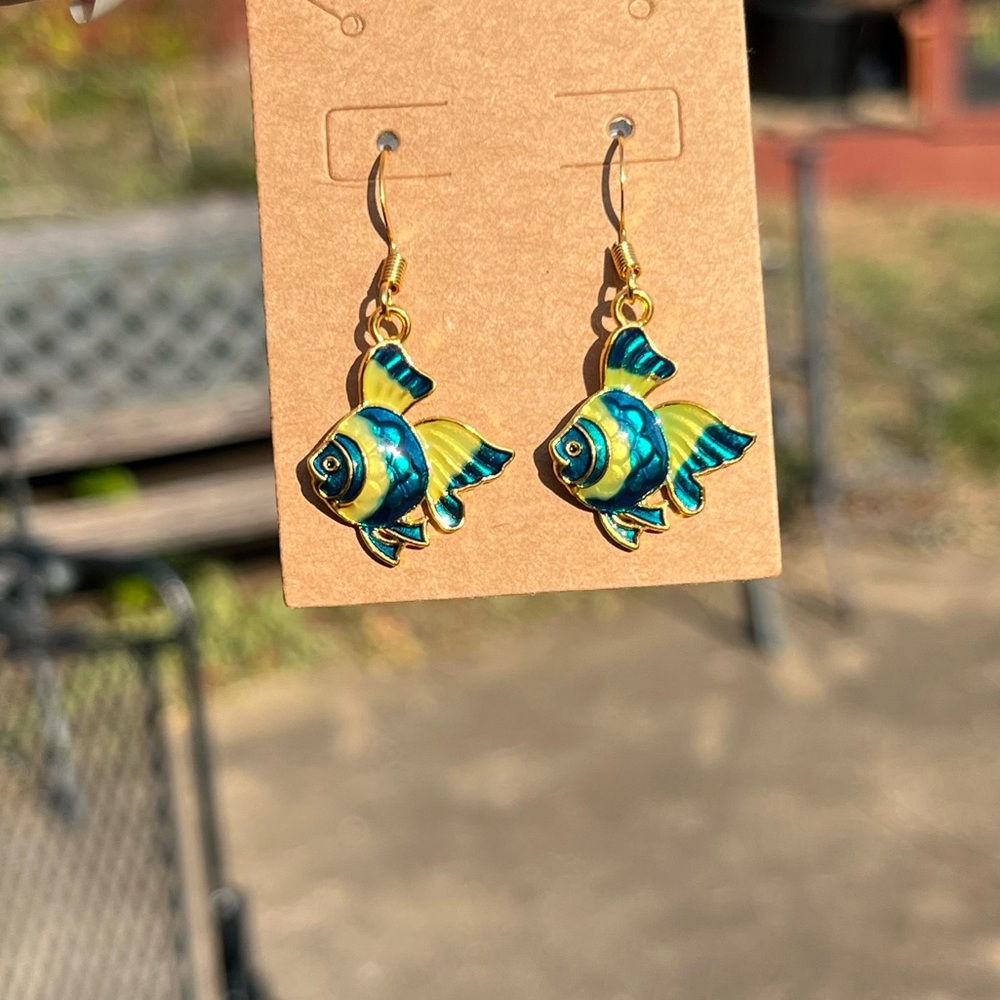 Blue and Yellow Goldfish Earrings